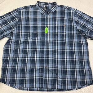 NWT DICKIES Flex Relaxed Fit Blue Plaid Button-Down Short Sleeve Woven Shirt